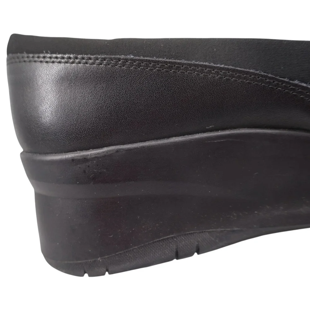 Clarks Collection‎ Suttyn Walk Black Leather Hidden Wedge Slip-On Womens Size 10